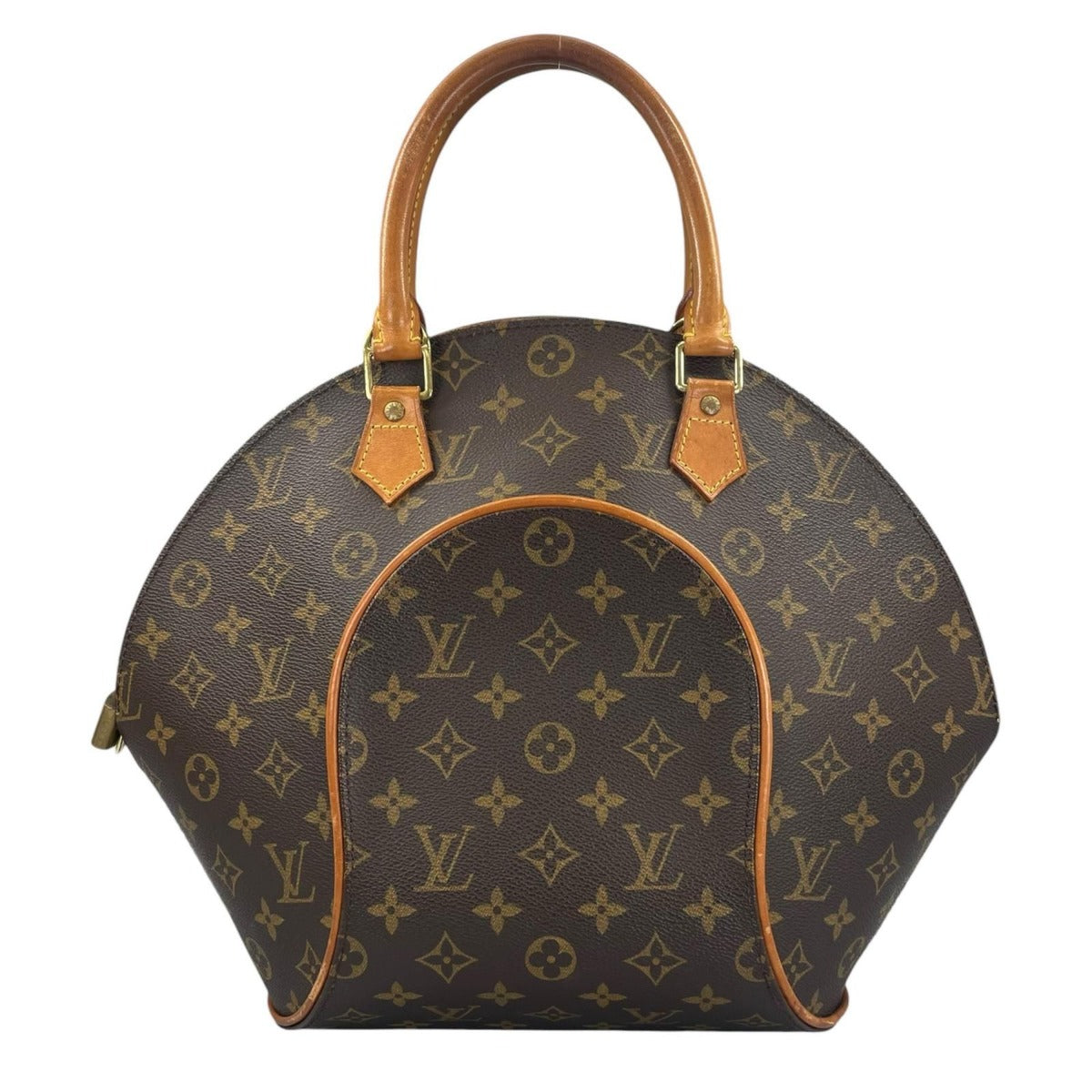 Louis Vuitton Ellipse MM Monogram Leather Brown Handbag Gold