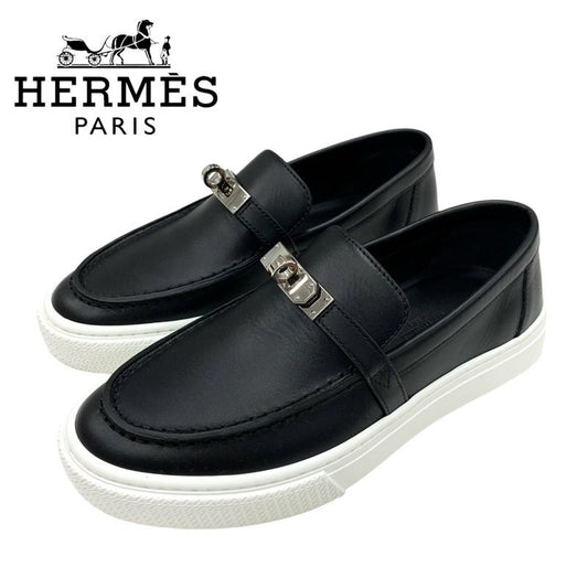 Hermes Game Sneakers Shoes Leather Black Silver Unused Slip-on Kelly Hardware