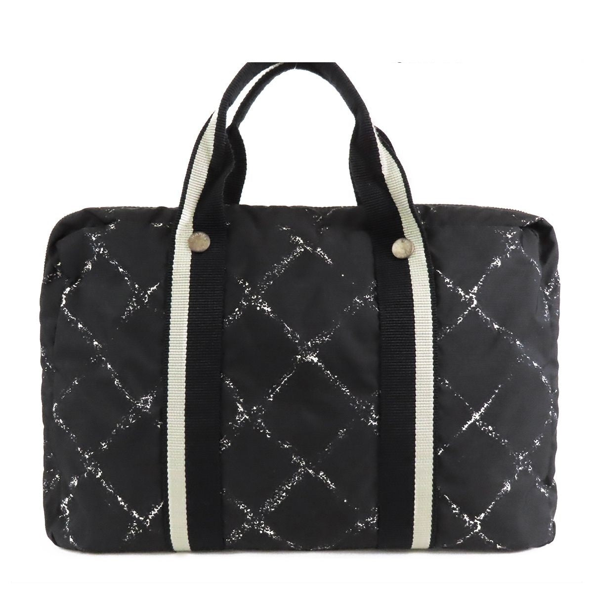 Chanel Vintage Travel Line Briefcase Black White Silver Nylon PC Case Business