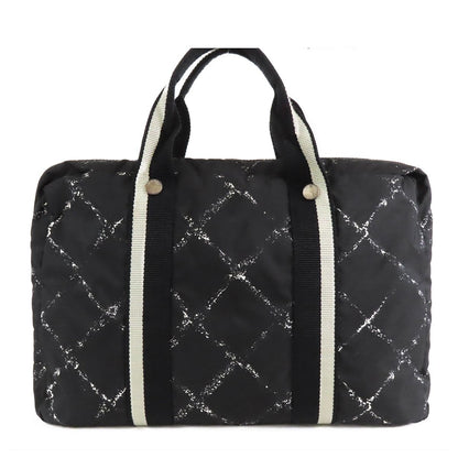 Chanel Vintage Travel Line Briefcase Black White Silver Nylon PC Case Business
