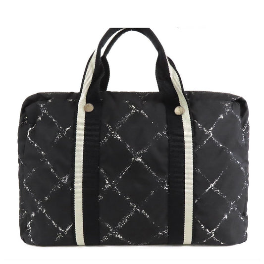 Chanel Vintage Travel Line Briefcase Black White Silver Nylon PC Case Business