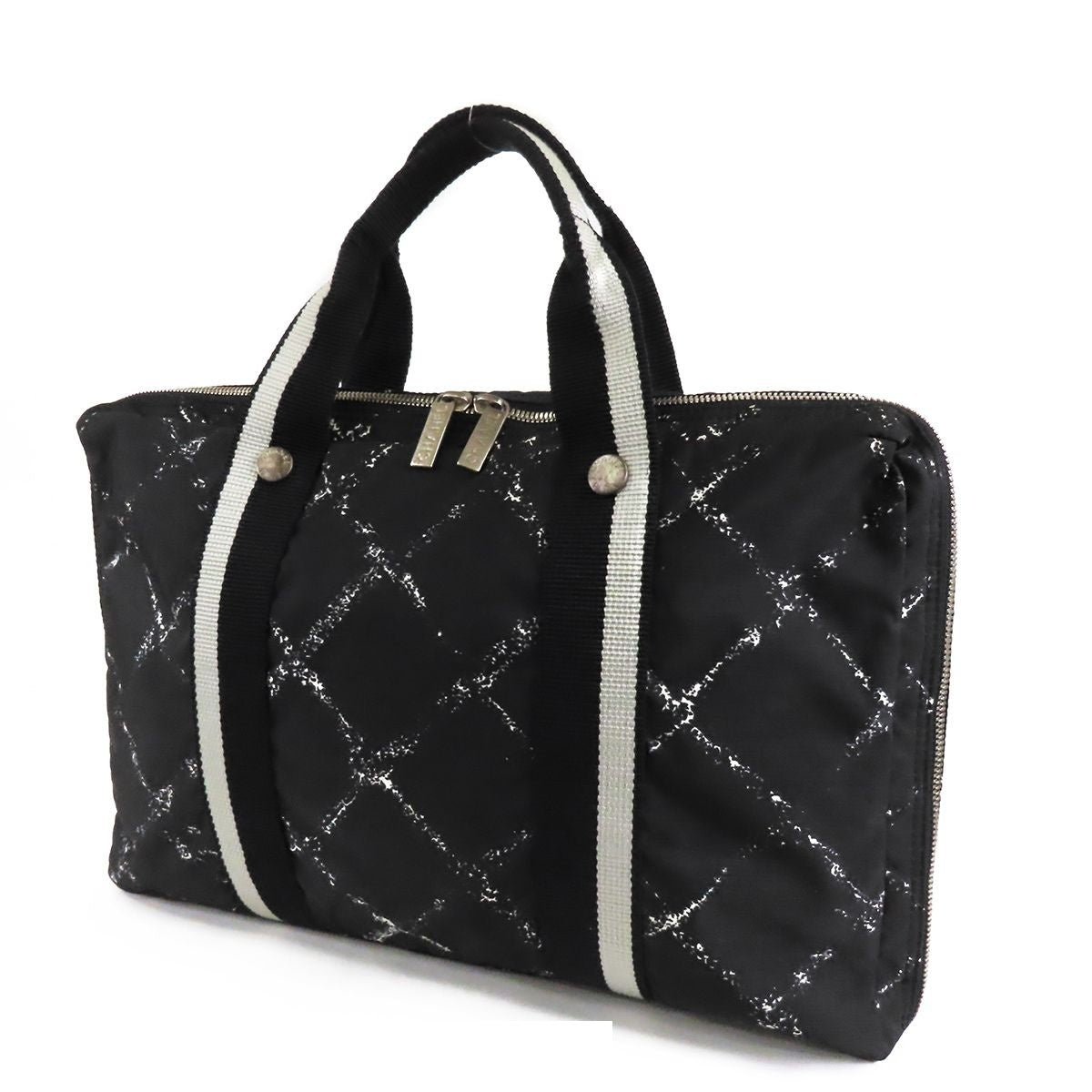 Chanel Vintage Travel Line Briefcase Black White Silver Nylon PC Case Business — view 2