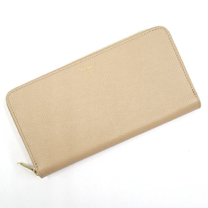 Celine Large Zip Wallet Grain Calf Beige