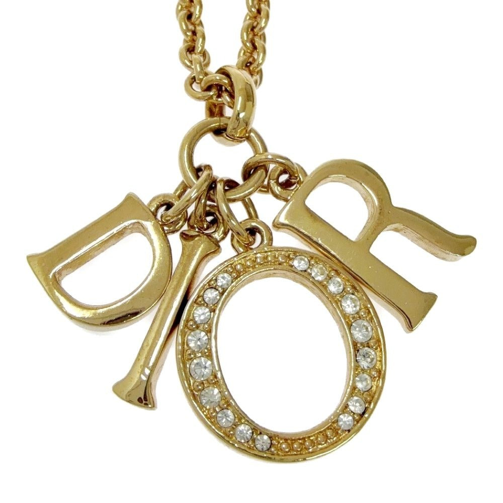 Dior Rhinestone Logo Necklace Gold