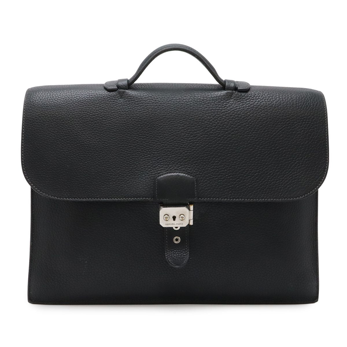 Hermes Sac a Depeches 38 Business Briefcase Document Purse Fjord Leather Navy