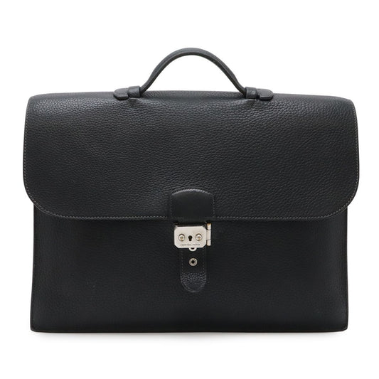 Hermes Sac a Depeches 38 Business Briefcase Document Purse Fjord Leather Navy