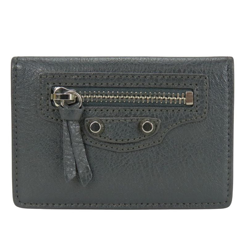 Balenciaga Trifold Wallet Classic Leather Gray Compact With Coin
