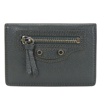 Balenciaga Trifold Wallet Classic Leather Gray Compact With Coin