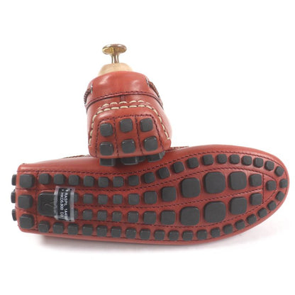 Louis Vuitton LV Logo Hardware Suede Leather Loafers Driving Shoes Red 6.5 Made