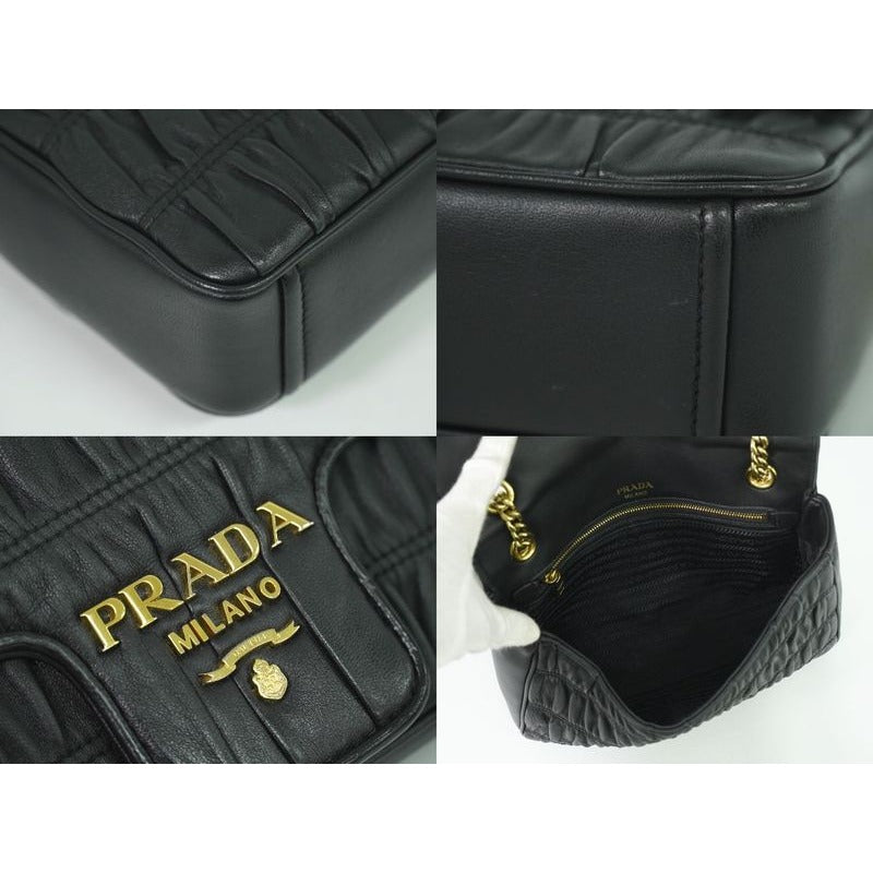 Prada Nappa Gaufre Chain Shoulder Bag Pochette Leather Black — view 7