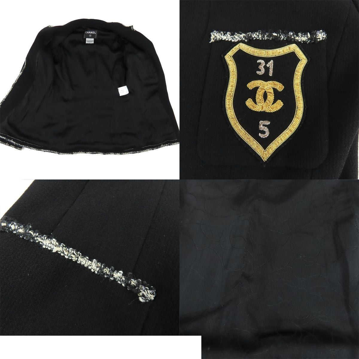 Chanel Andy's Blazer Black Wool Silk Emblem Piping 05c Masterpiece Tailored 36 — view 7