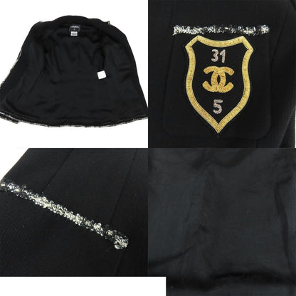 Chanel Andy's Blazer Black Wool Silk Emblem Piping 05c Masterpiece Tailored 36 — view 7
