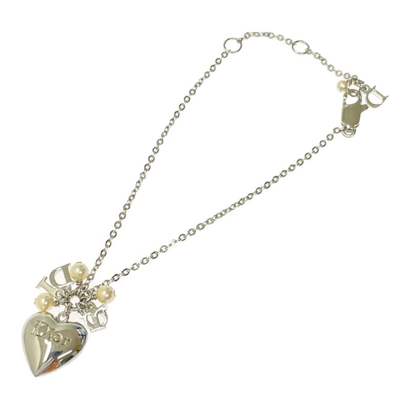 Dior Metal Faux Pearl Heart Dior Logo Bracelet Silver 318946 Bracelet