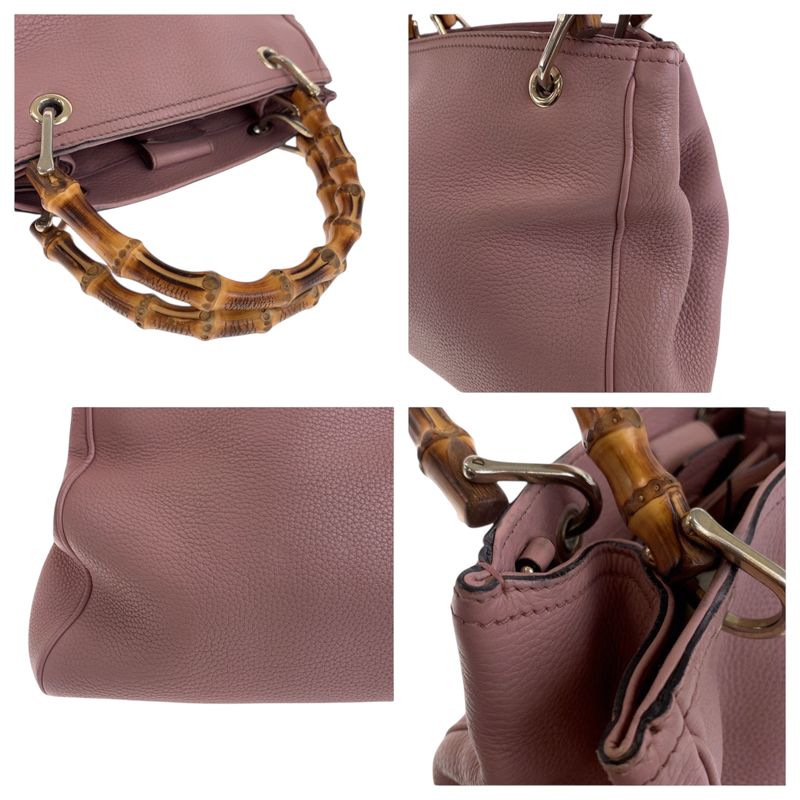 Gucci Bamboo Pink Brown Silver Hardware Leather 336082 Handbag Tote Bag Women