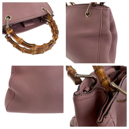 Gucci Bamboo Pink Brown Silver Hardware Leather 336082 Handbag Tote Bag Women