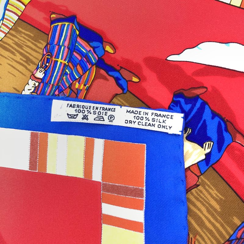 Hermes Carre 90 Prieres AU VENT Prayer In The Wind Silk Scarf Red X Blue