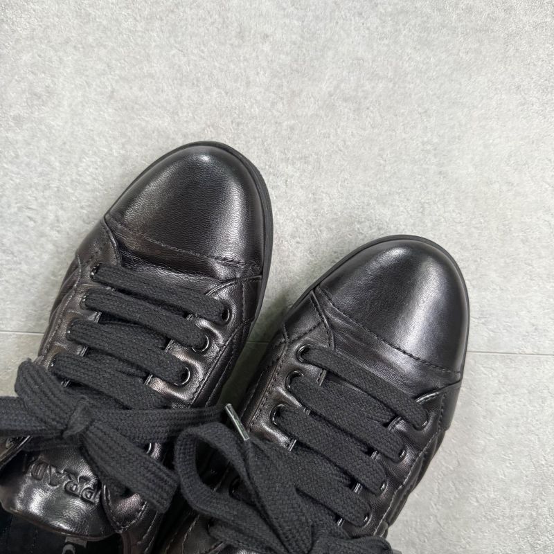 Prada Quilted Leather Logo Sneakers 36 Women's Black Silver 23cm (9.06in)