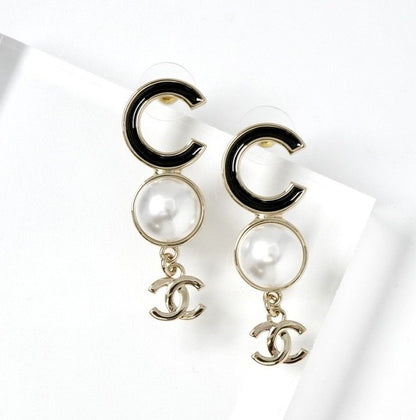 Chanel Earrings Earring Gold Black Coco Mark Logo Pearl