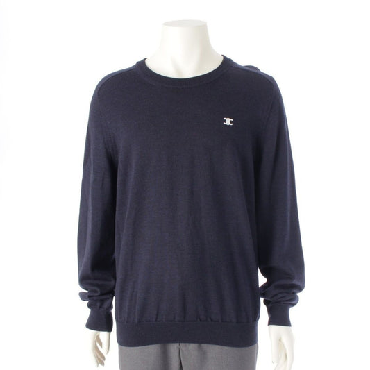Celine Wool Triomphe Embroidery Logo Crew Neck Long Sleeve Sweater Top Navy XL