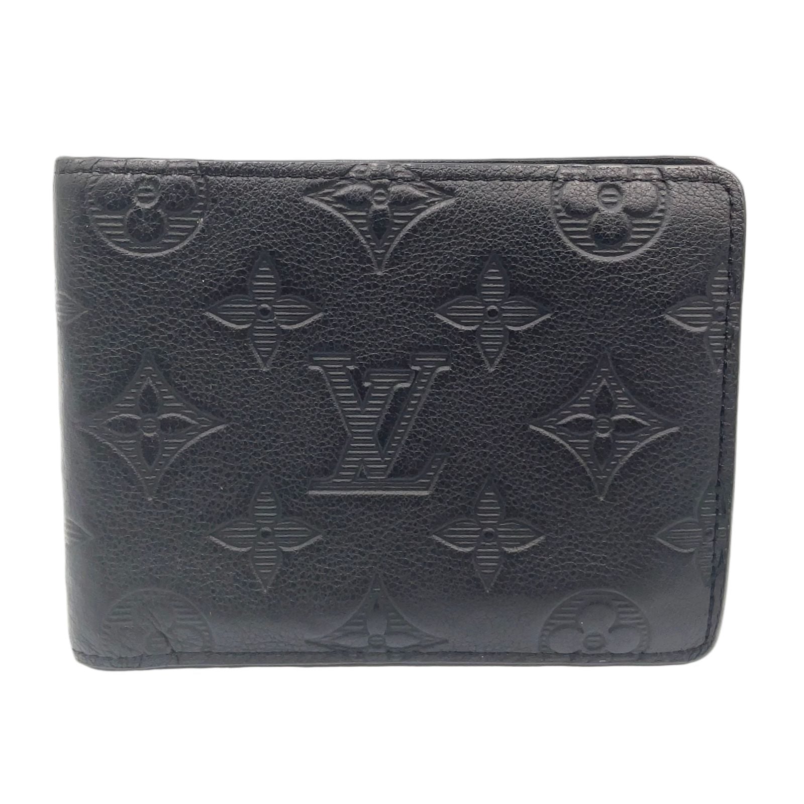 Louis Vuitton Portefeuille Multiple Initial Leather Black Bifold Wallet