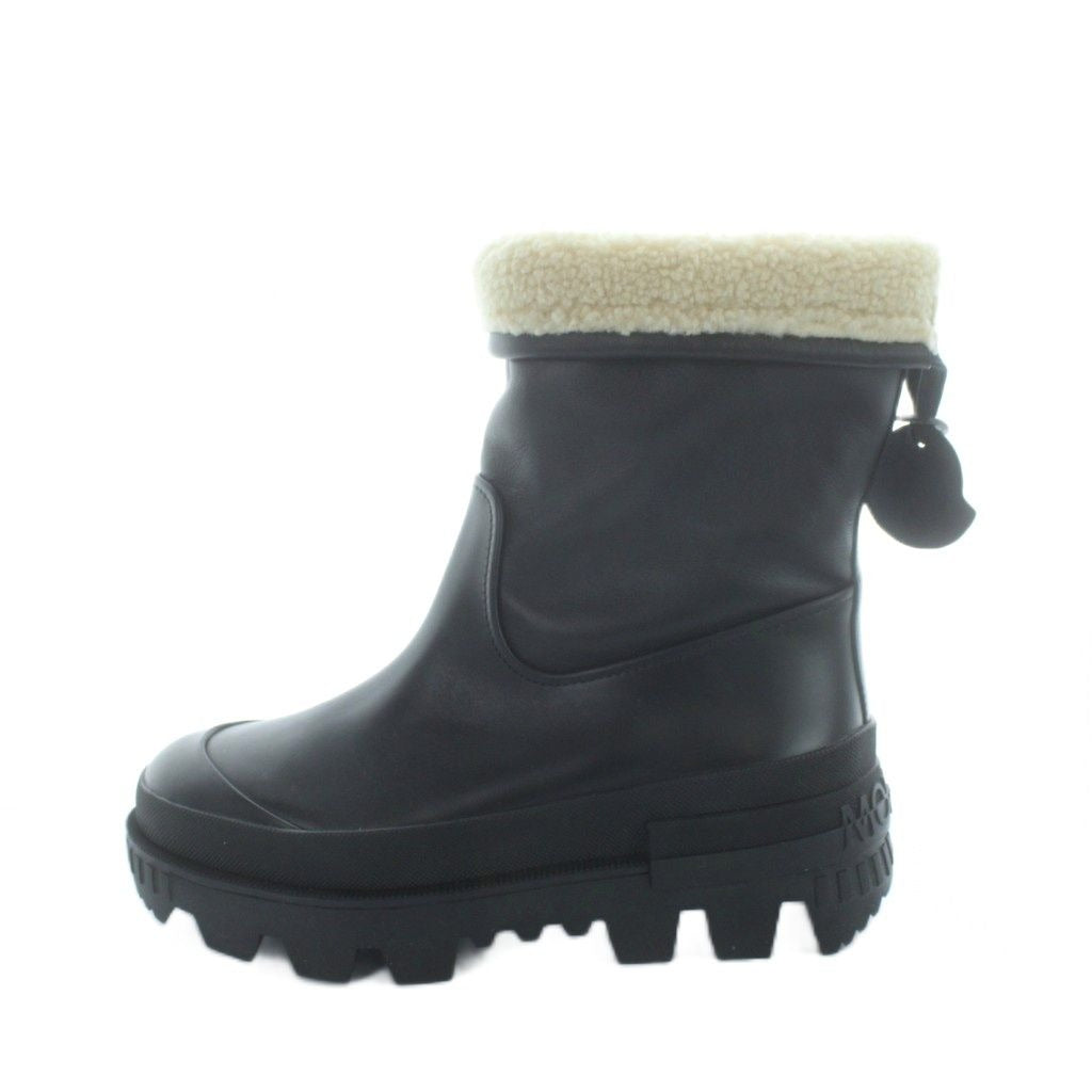 Moncler Moscova Boots Short Leather Logo Shearling 37 Black