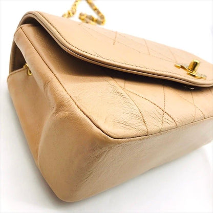 Chanel Diana Quilted Lambskin CC Logo Shoulder Bag Beige