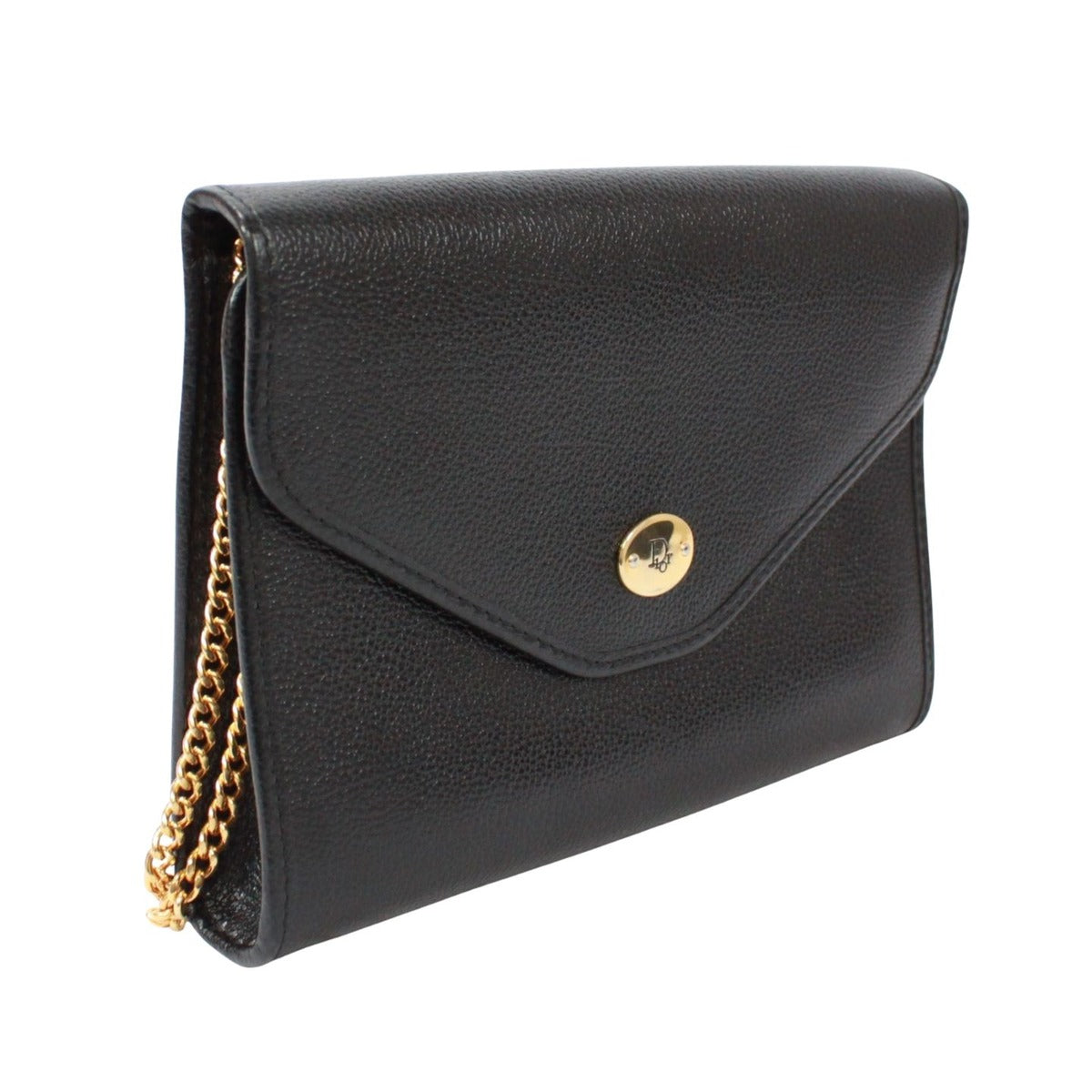 Dior Vintage Leather Black Shoulder Bag Gold — view 2