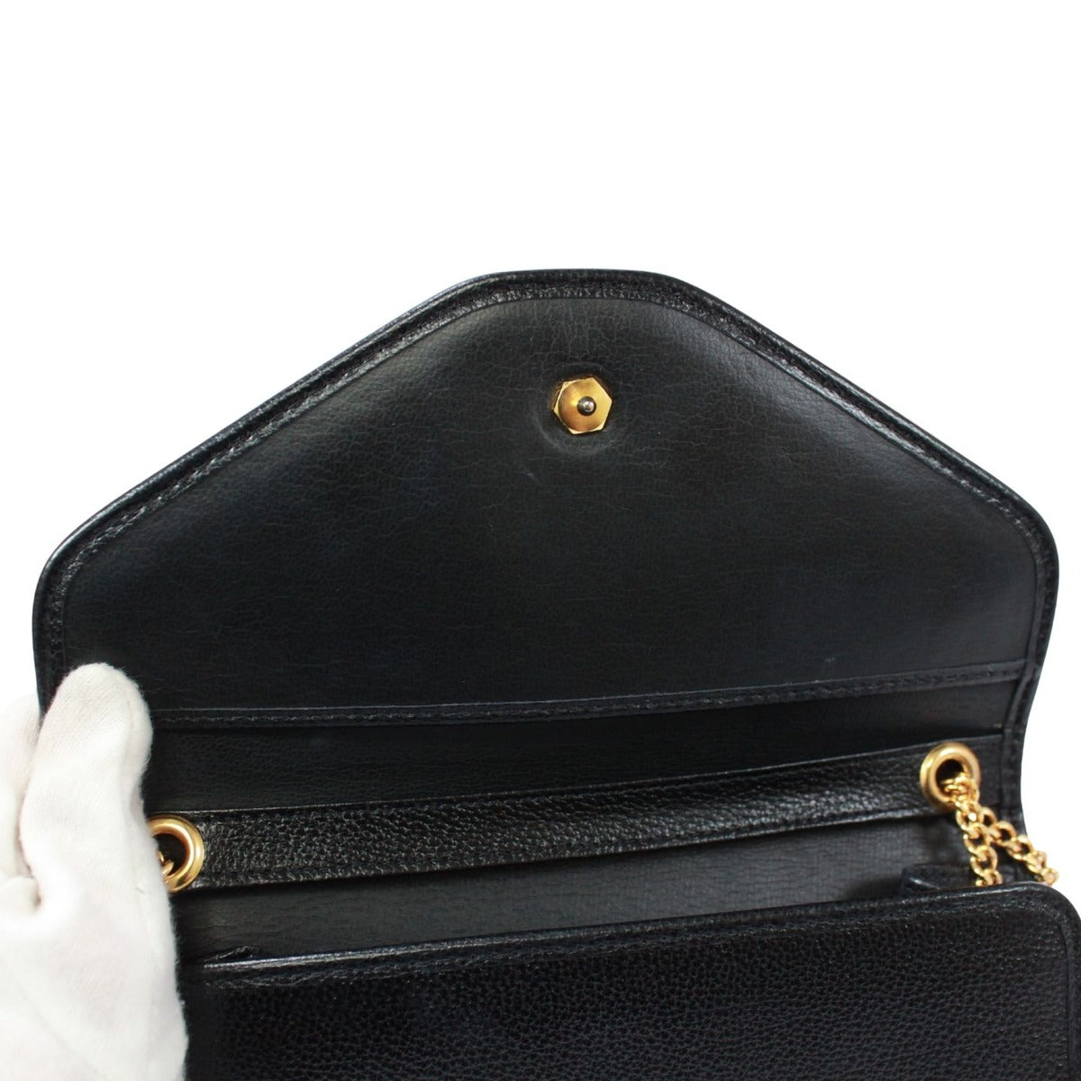 Dior Vintage Leather Black Shoulder Bag Gold — view 10