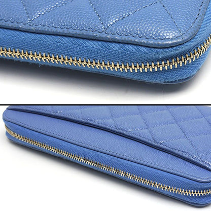 Chanel Round Zip Long Wallet Matelasse Caviar Skin Blue