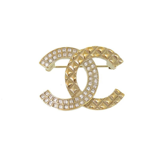Chanel Coco Mark B17 C Rhinestone Gold Brooch Accessories 0183