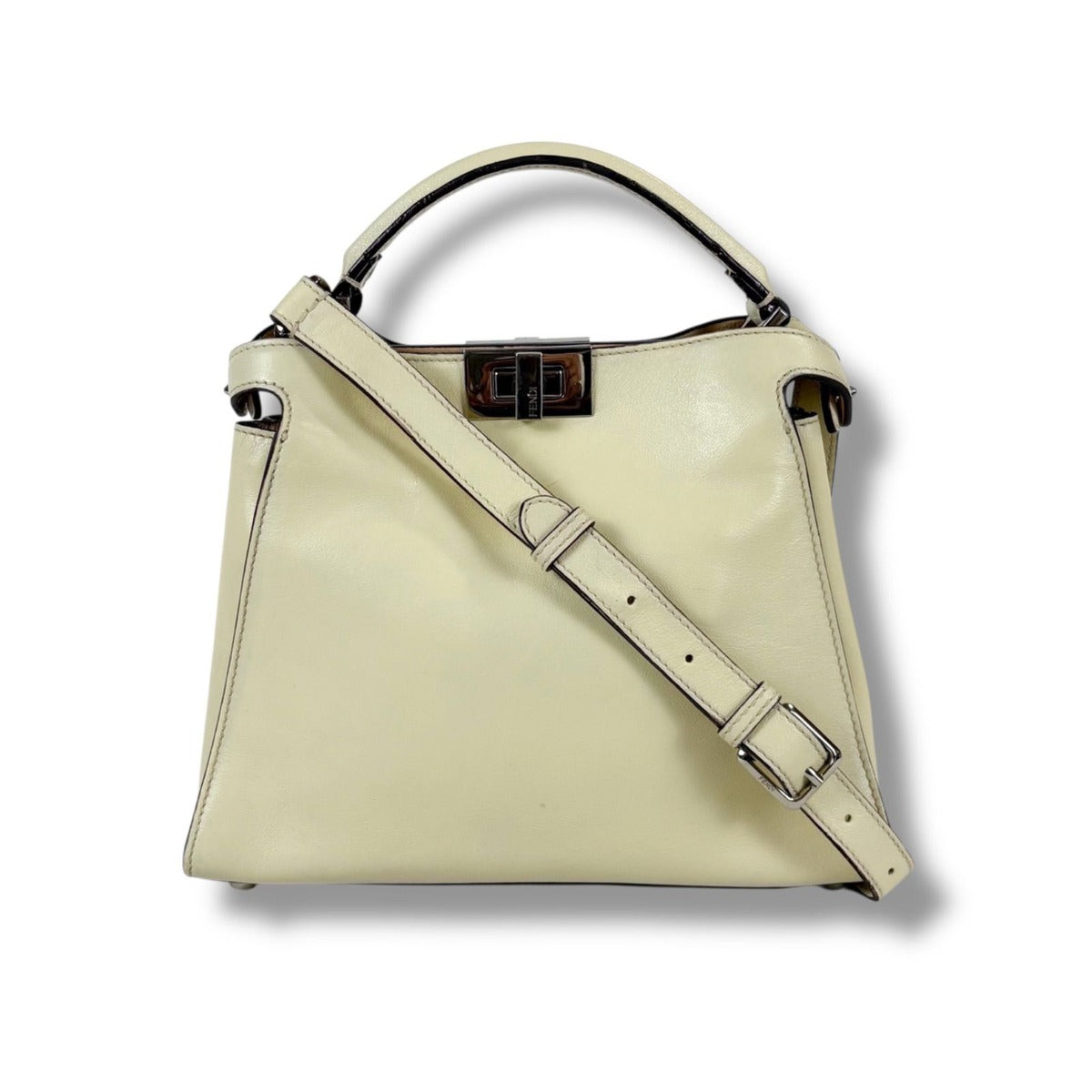 Fendi Peekaboo Essential 2-Way Top Handle Shoulder Bag Ivory Cream Ivorycream