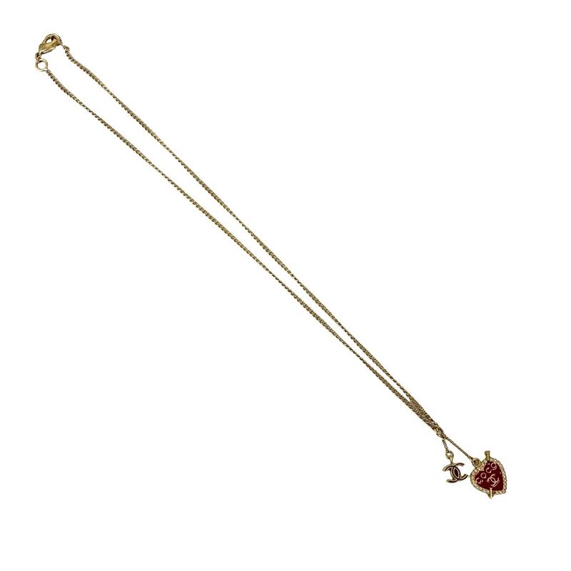 Chanel Coco Mark Heart Motif Chain Necklace Pendant 10P