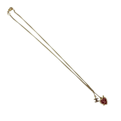 Chanel Coco Mark Heart Motif Chain Necklace Pendant 10P