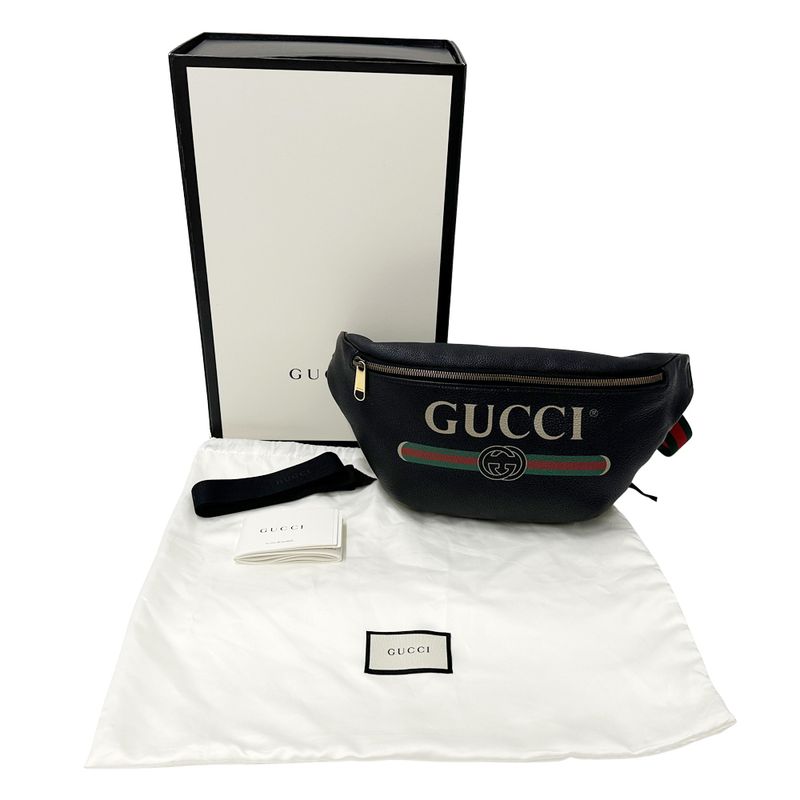 Gucci Bag Men's Brand Sherry Body Bag Waist Bag Leather Black Succotch