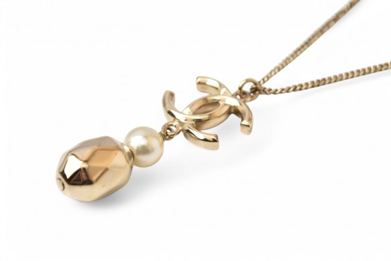 Chanel Necklace Pendant 2way Chanel Coco Mark CC Pearl Motif Gold 17P