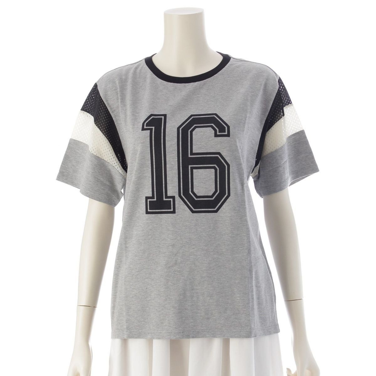 Celine Cotton Mesh Logo 16 Seize Short Sleeve T-Shirt Top Gray XS