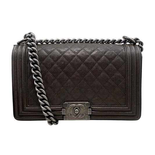 Chanel Boy Shoulder Bag Chain Quilted Caviar Leather Coco Dark