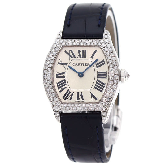 Cartier Totu SM Diamond Watch 18K White Gold Leather