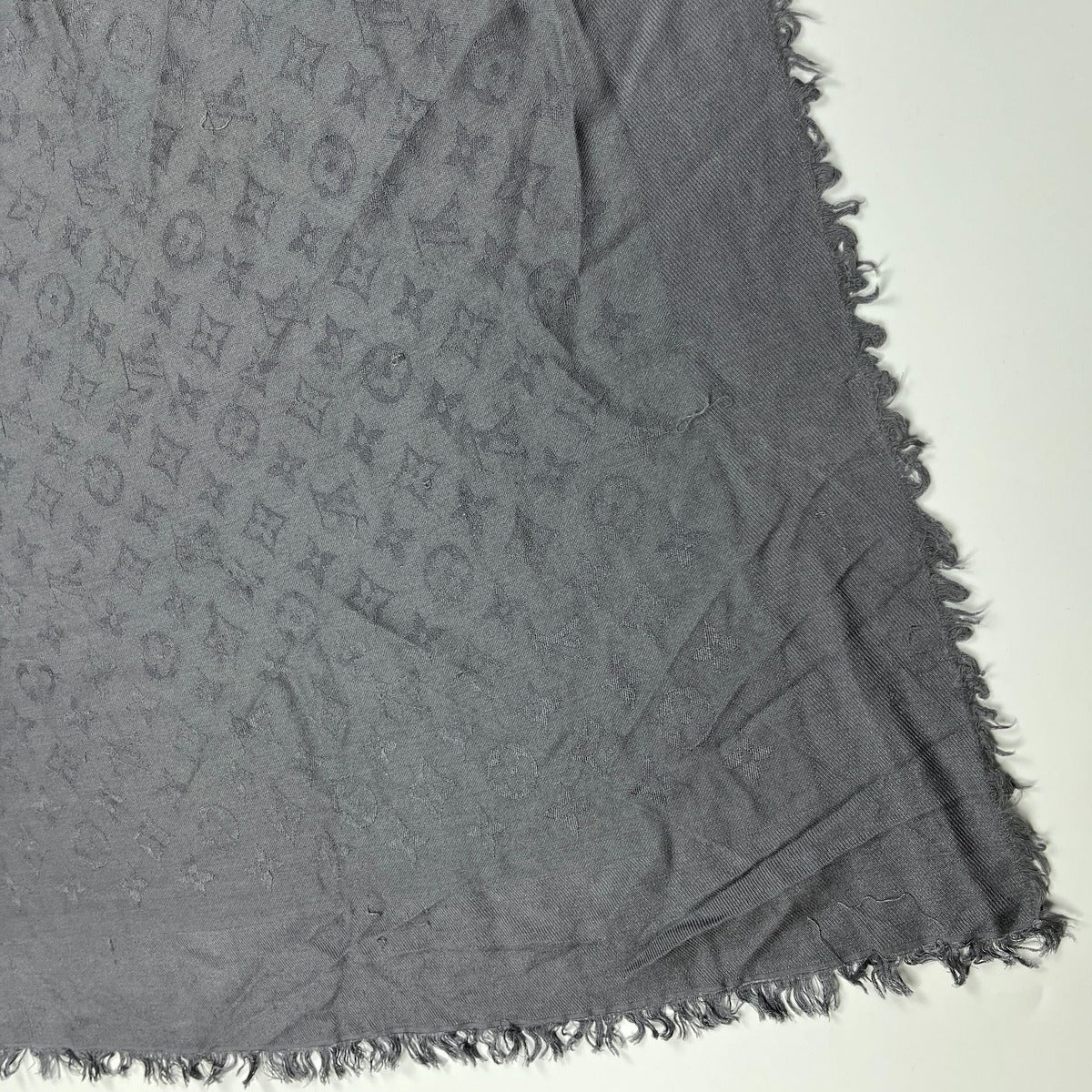 Louis Vuitton Shawl Monogram Silk Wool Gray Vintage Scarf — view 12