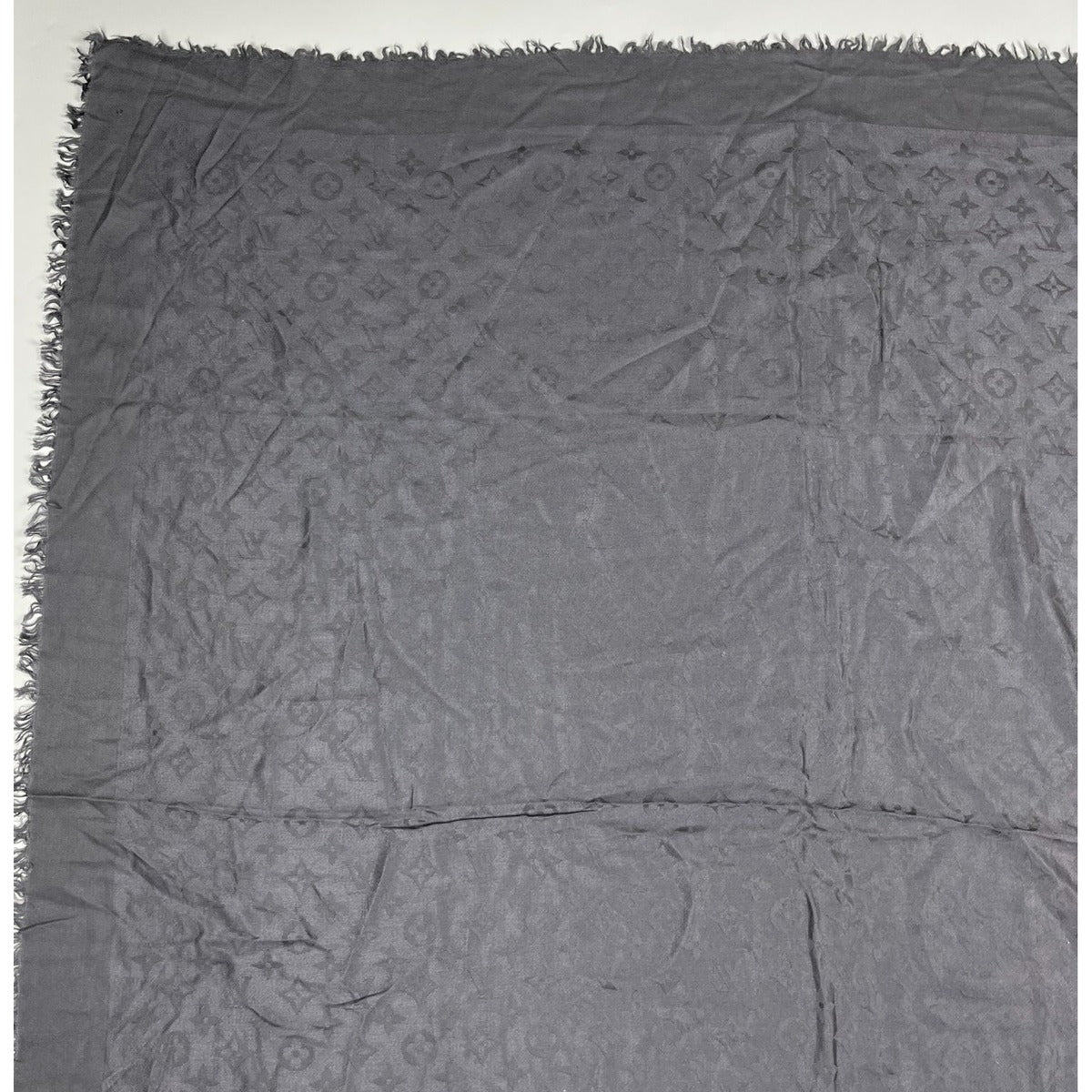 Louis Vuitton Shawl Monogram Silk Wool Gray Vintage Scarf — view 16