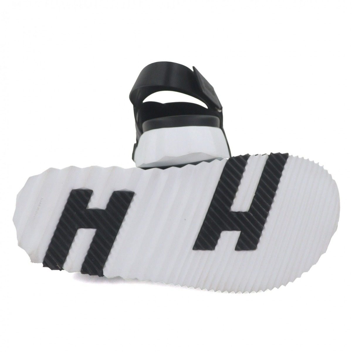 Hermes Electric Leather Log Strap Sandals Black White 44 — view 4