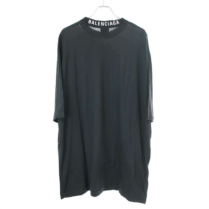 Balenciaga Distressed T-Shirt Neck Logo T-Shirt 739784 Tovf4 Black XL