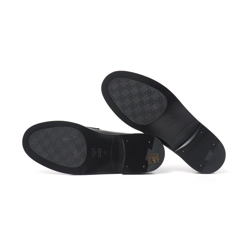 Fendi Loafers Size 40 Double F Zucca Logo Leather Shoes 20251027