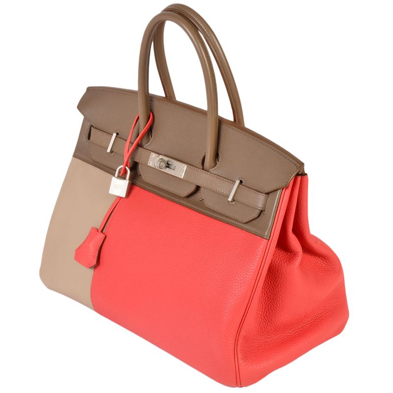 Hermes Birkin 35 Cazac Handbag Taurillon Cles Mans Vorsift □P Engraved Etoupe