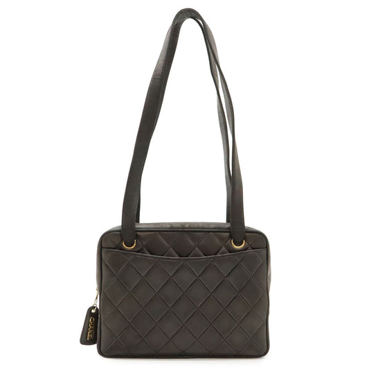 Chanel CC Logo Quilted Tote Shoulder Bag Leather Black Gold