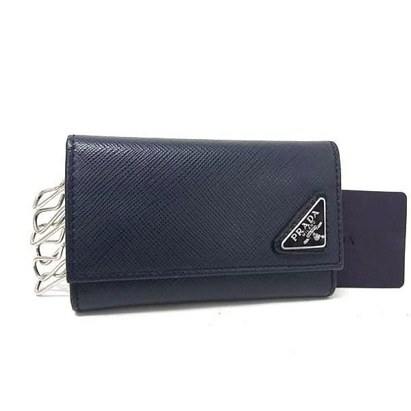 Prada Saffiano Leather Key Case Navy Key Holder