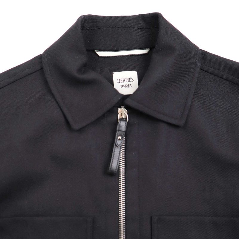 Hermes Embroidery Zip-Up Wool Shirt Jacket 2h0212dn Black 36