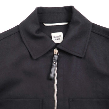 Hermes Embroidery Zip-Up Wool Shirt Jacket 2h0212dn Black 36