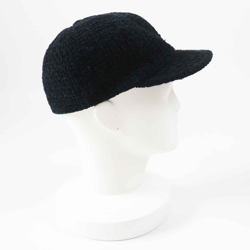 CHANEL 22B Aa8562 Coco Mark Fantasy Tweed Cap Hat Black Lame M With Box Made