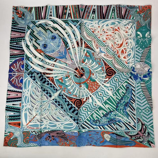 Hermes Carre 90 Silk Scarf Kawa Ora Kawa Ora Multicolor